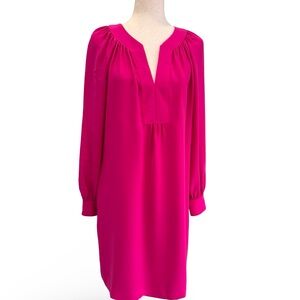 Trina Turk Long Sleeve Crepe Shift Dress in Magpie Magenta sz M